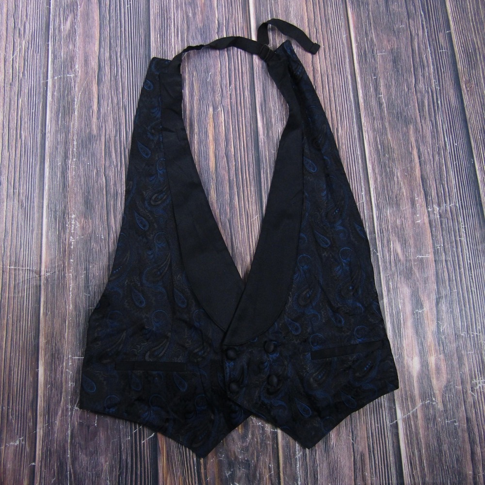 Suit Vest Lori West Mens M Black Paisley Acetate Tuxedo Belted Formal Waistcoat